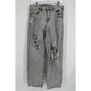 American Eagle Jeans Womens 10 Gray Distressed Stone Wash 90s Straight Leg